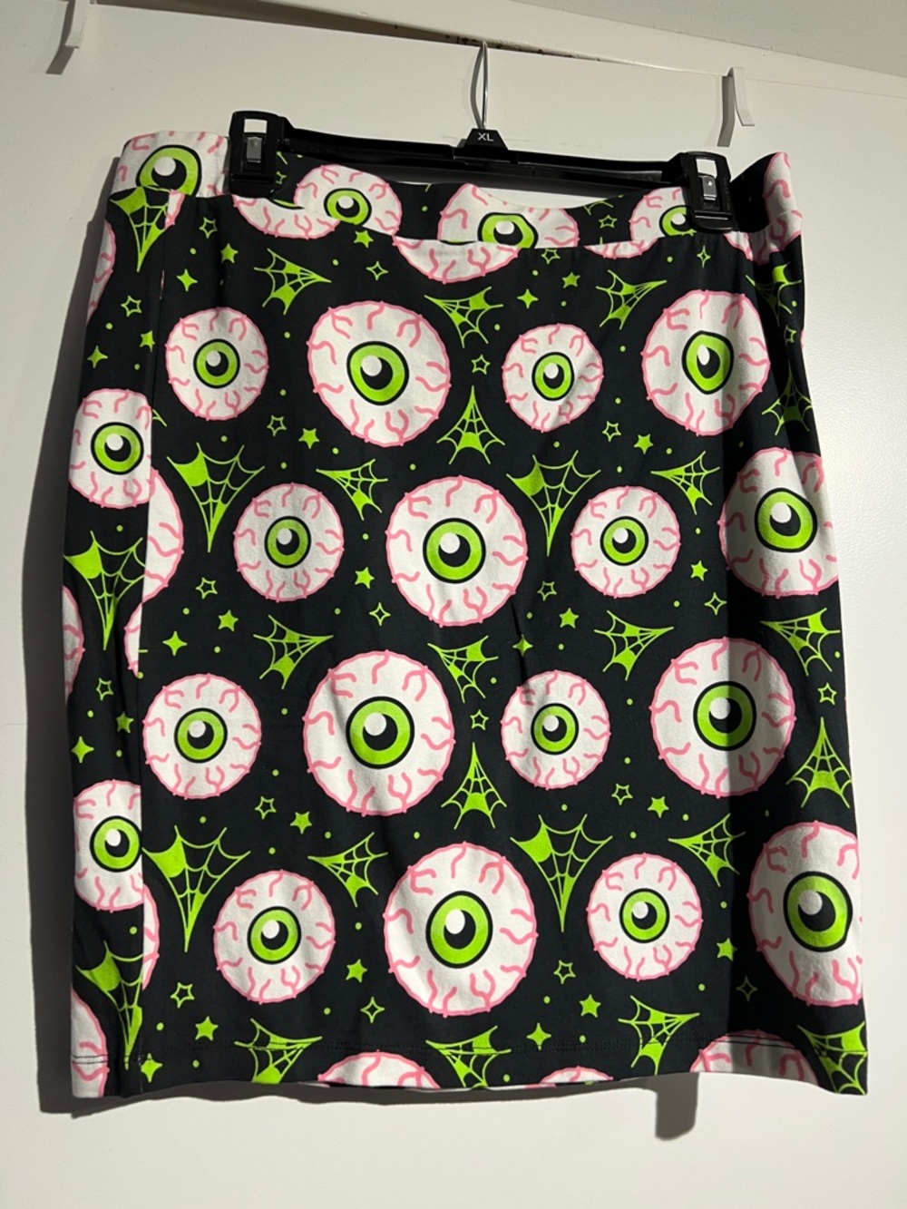 Sourpuss Black Skirt with Neon Green and Pink Eyeball Print